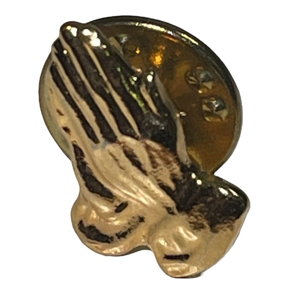Gold Tone Praying Hands Lapel Pin or Tie Tack, Religious Pin - Picture 1 of 3